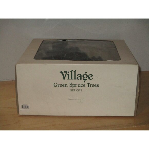 Department 56 Village Set of 2 Green Spruce Trees Rare Set #56.52637 1-12" 1-10" - Picture 2 of 2